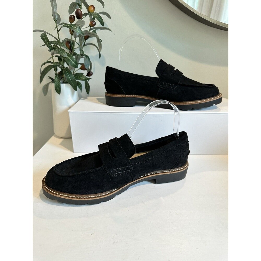 Anne Klein Beverly Black Suede Lug Sole Penny Loafers iFlex Women’s Size 7.5W - Picture 2 of 8